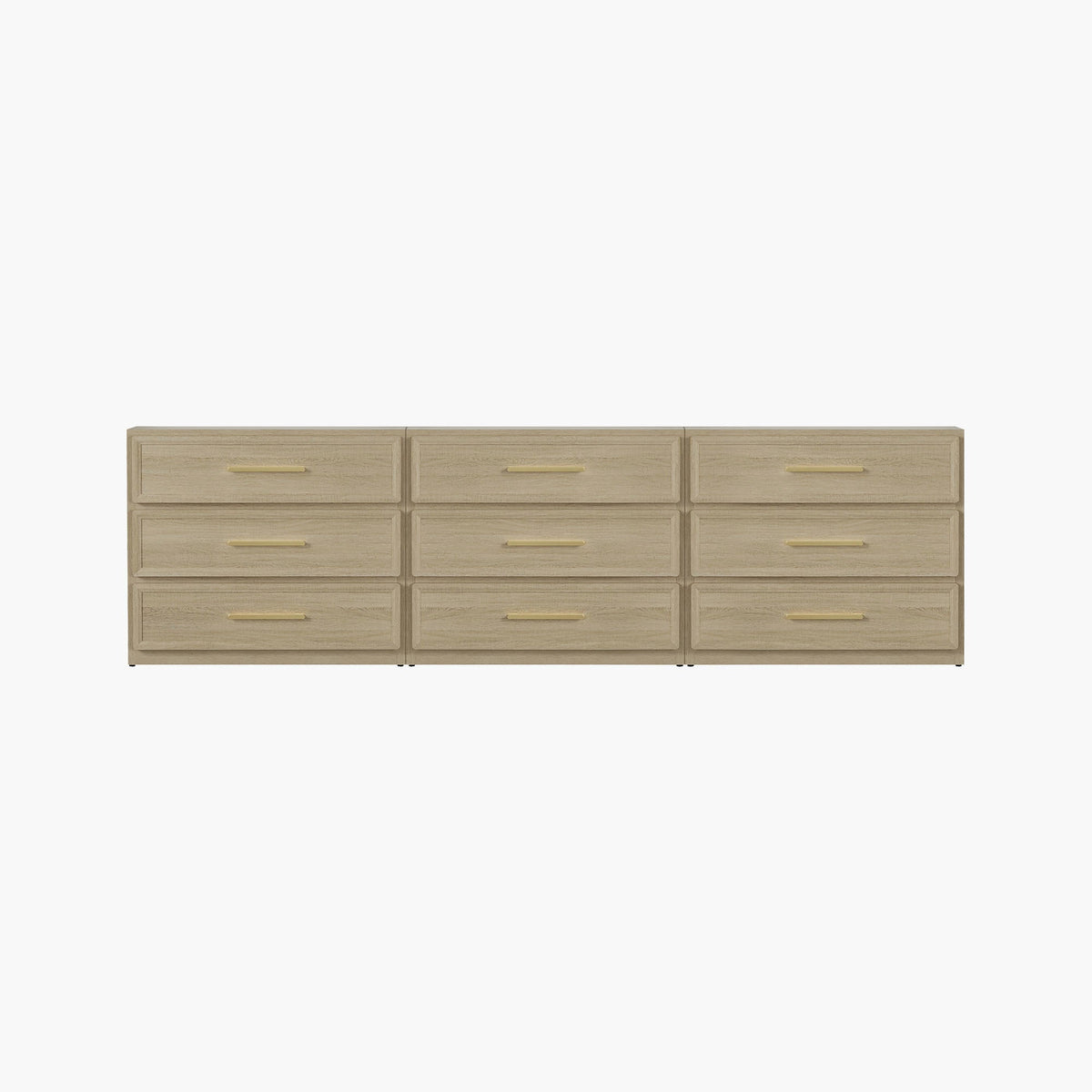 Crescent Modular 9 Drawers Dresser, 93.9 Inch Wide - Greige Oak - 3-Piece Set