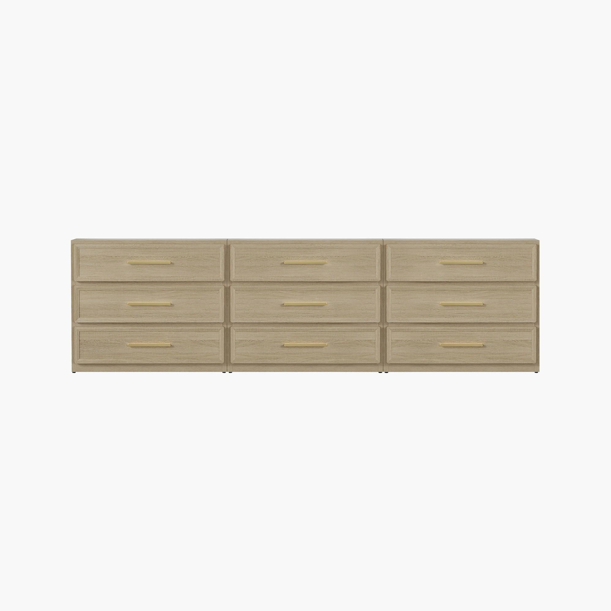 Crescent Modular 9 Drawers Dresser, 93.9 Inch Wide - Greige Oak - 3-Piece Set