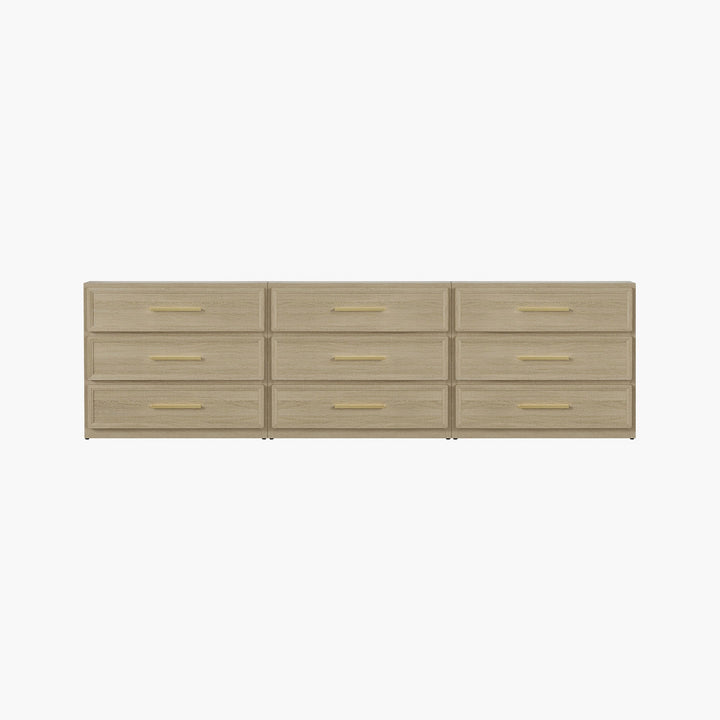 Crescent Modular 9 Drawers Dresser, 93.9 Inch Wide - Greige Oak - 3-Piece Set