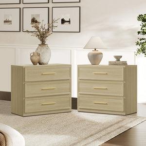 Crescent Bedroom Nightstand with Three Drawers, Set of 2