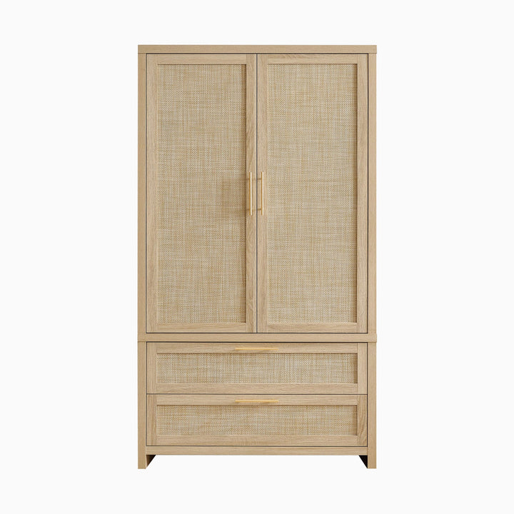 Savanna Rattan Wardrobe, 2 Drawers - 1 Piece - Reclaimed Light Oak