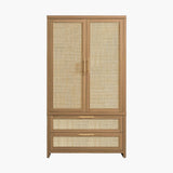 Savanna Rattan Wardrobe, 2 Drawers - 1 Piece - Reclaimed Caramel Oak