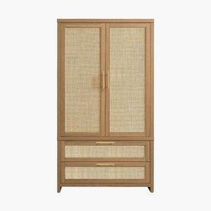 Savanna Rattan Wardrobe, 2 Drawers - Reclaimed Caramel Oak