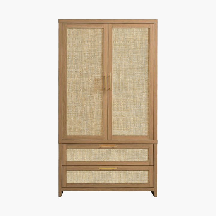 Savanna Rattan Wardrobe, 2 Drawers - 1 Piece - Reclaimed Caramel Oak