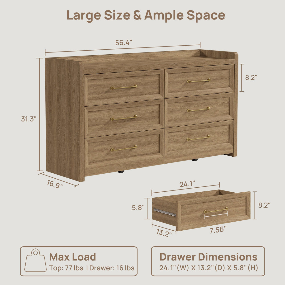 Helio Bedroom Dresser and Nightstands Set, 6 Drawers