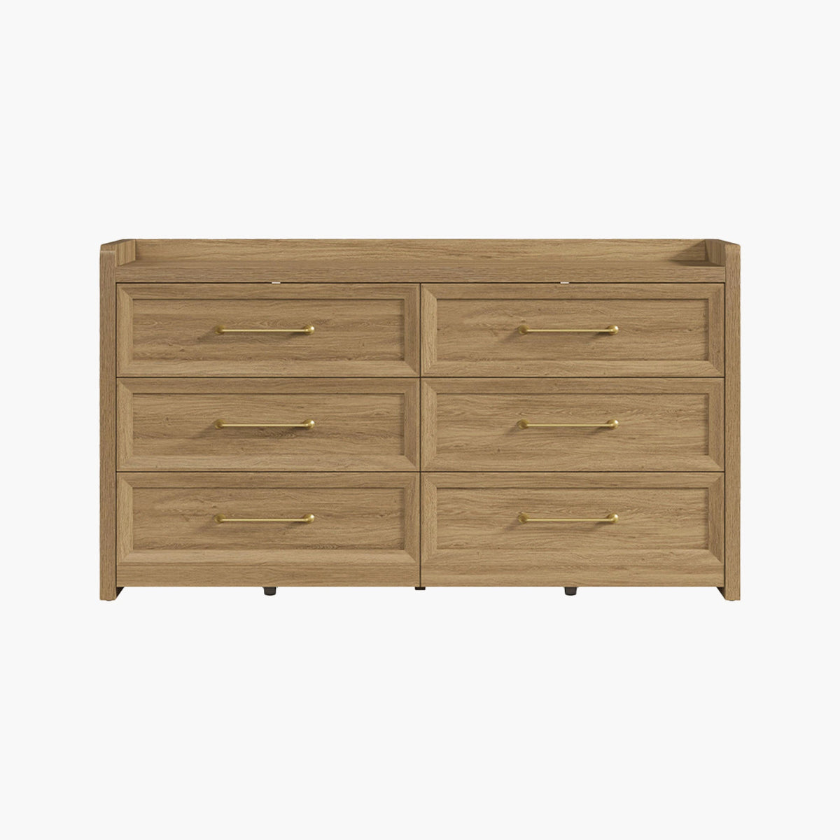 Helio White 6 Drawers Dresser - 1 Piece - Brown Oak