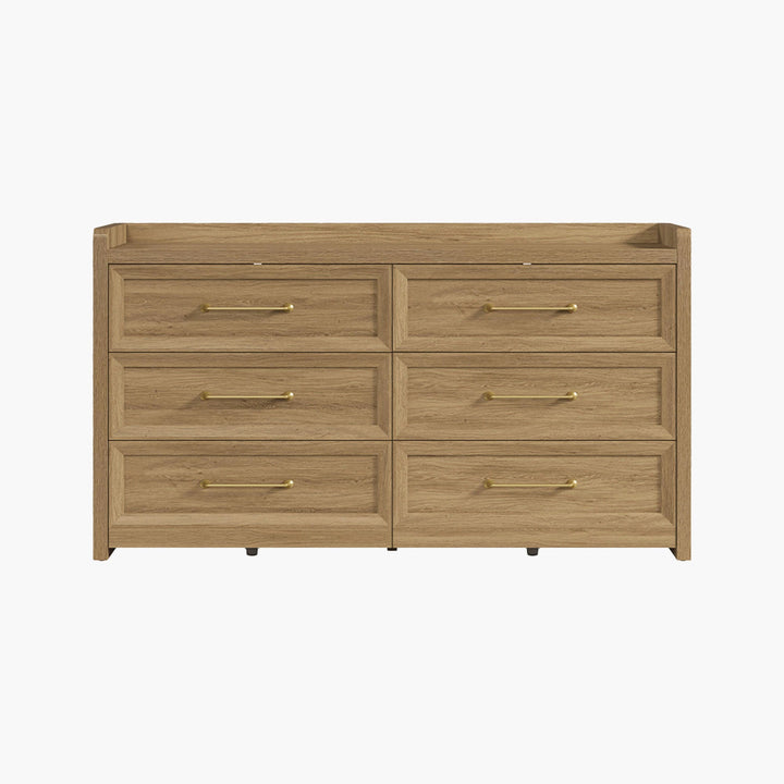 Helio White 6 Drawers Dresser - 1 Piece - Brown Oak