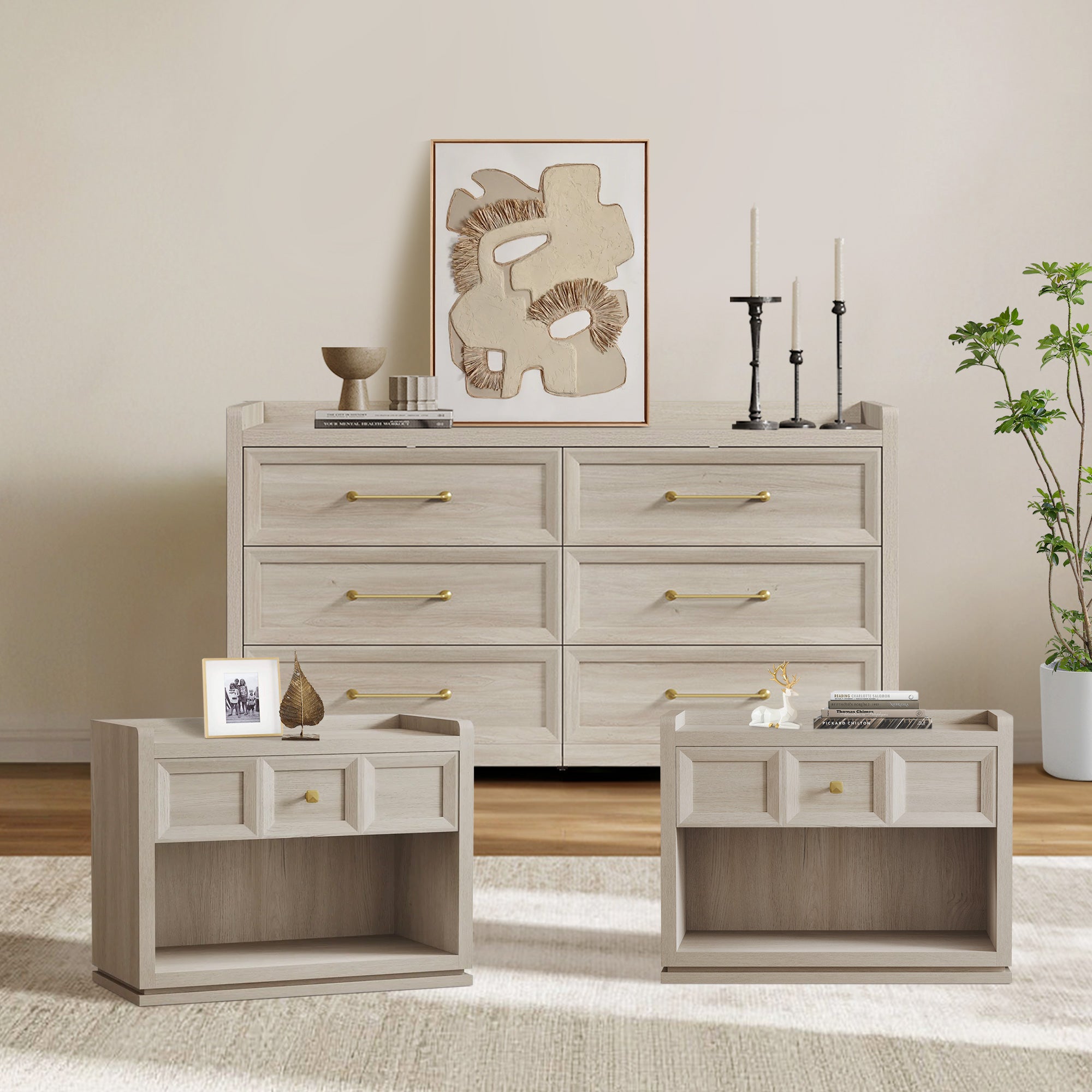 Helio 6-Drawer Dresser and Large Nightstands Set
