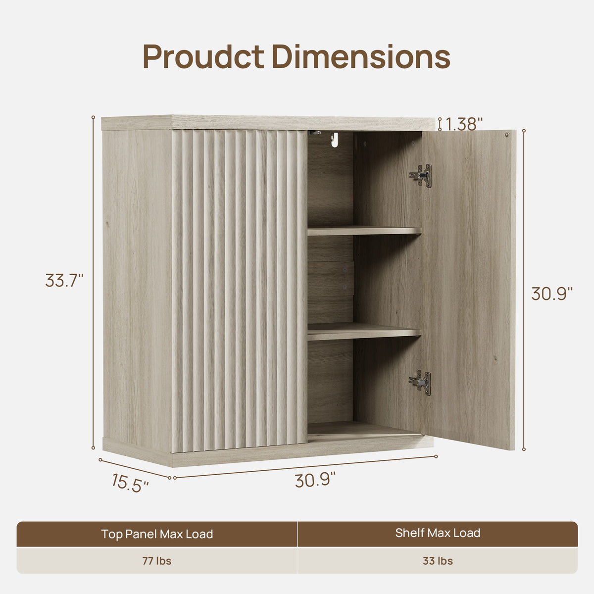 Stria Sideboard Cabinet with 2 Doors, Straight Edge