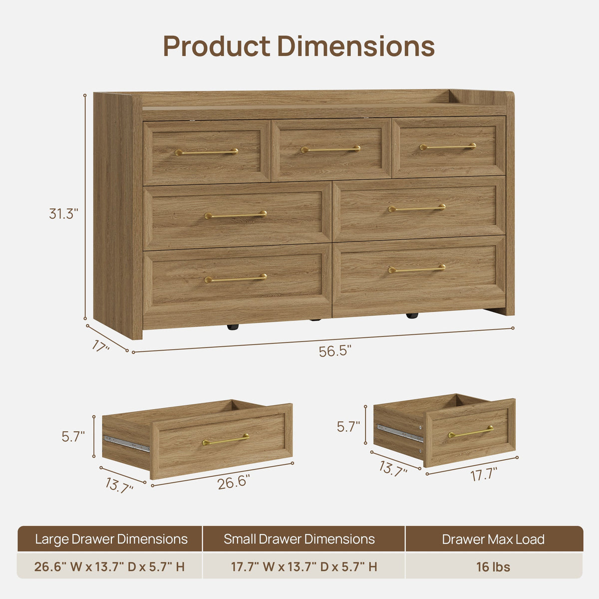 Helio 7-Drawer Dresser, 56.5 Inches Wide, Set of 2