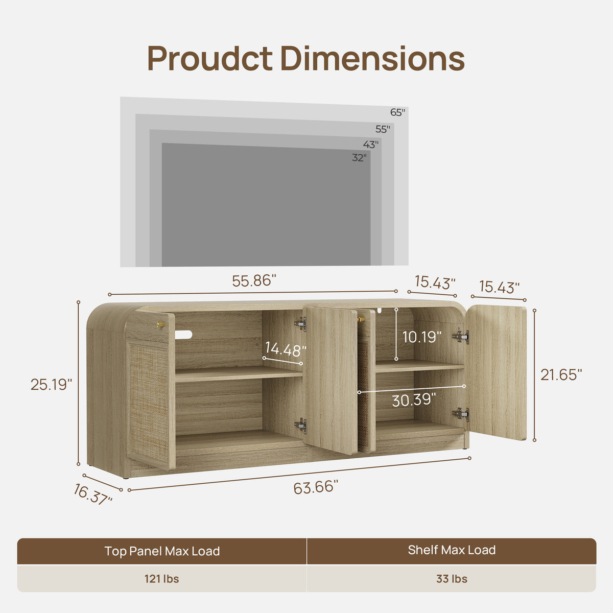Crescent Rattan TV Stand with 4 Doors