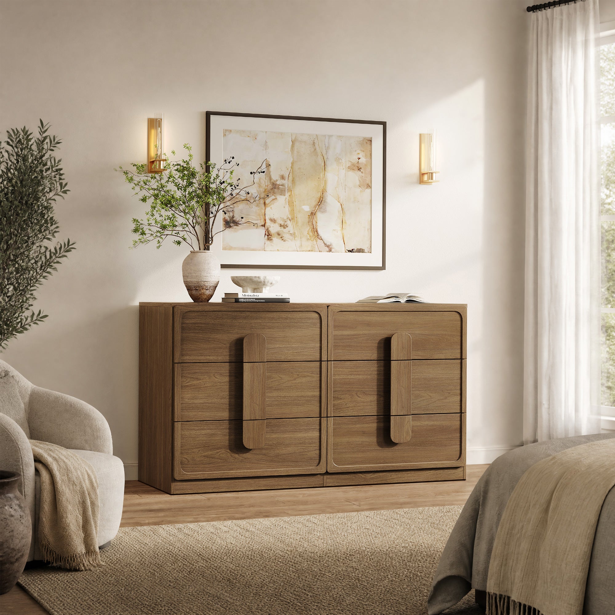 Arcus 6 Drawers Dresser with Arched Handles