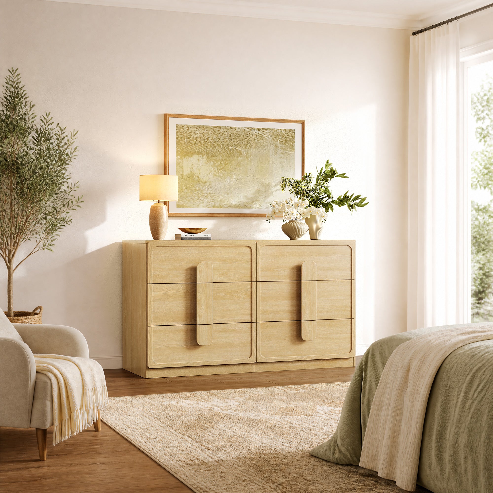 Arcus Bedroom Dresser with 6 Drawers, 53.5Inch Wide