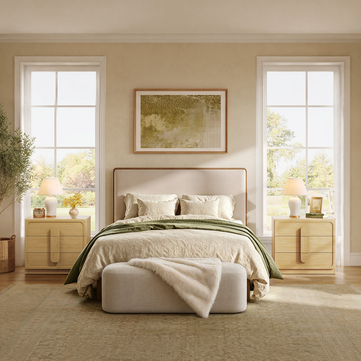 Arcus Nightstand with 3 Drawers, Arched Handles