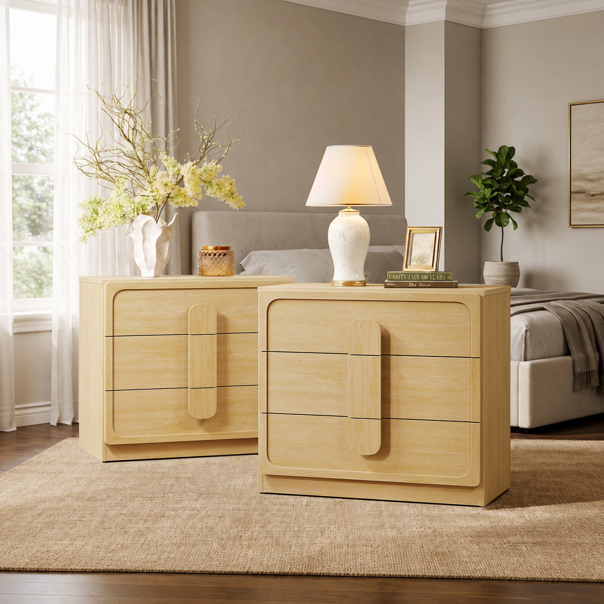 Arcus Nightstand with 3 Drawers, Arched Handles