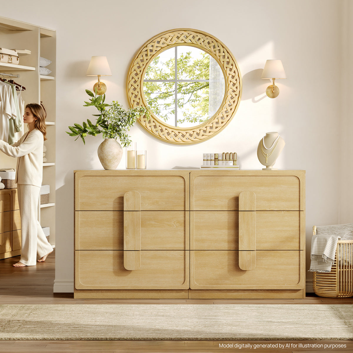 Arcus 6 Drawers Dresser with Arched Handles