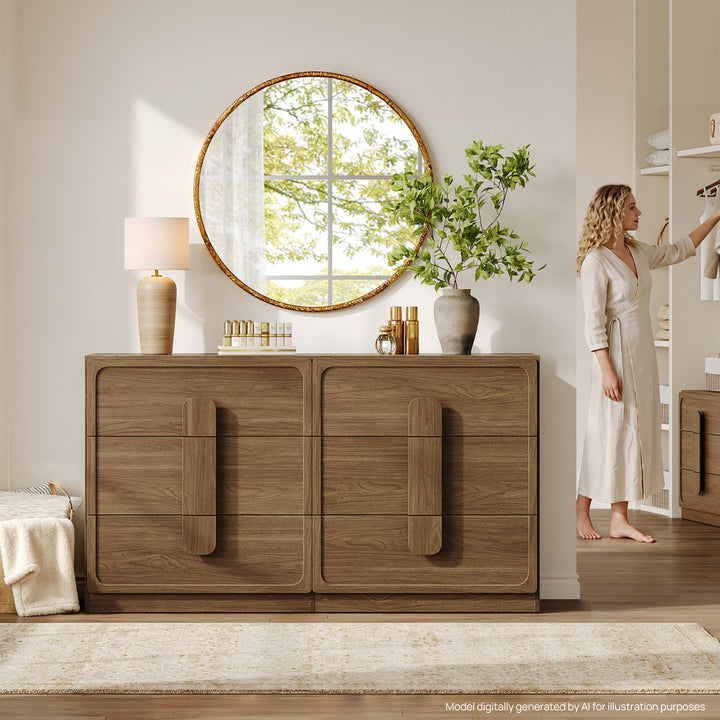Arcus Bedroom Dresser with 6 Drawers, 53.5Inch Wide