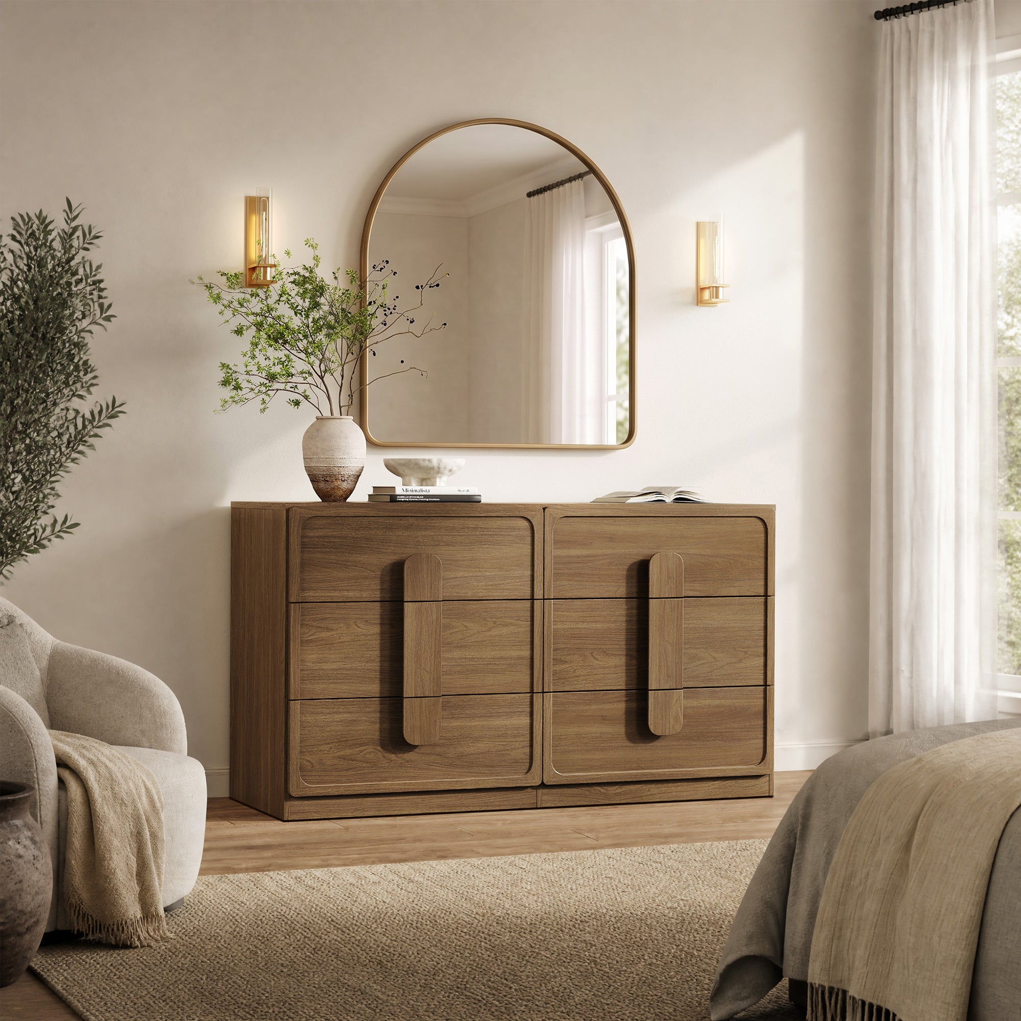 Arcus Bedroom Dresser with 6 Drawers, 53.5Inch Wide