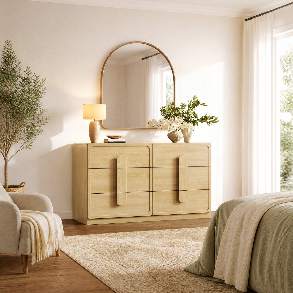 Arcus 6 Drawers Dresser with Arched Handles, Set of 2