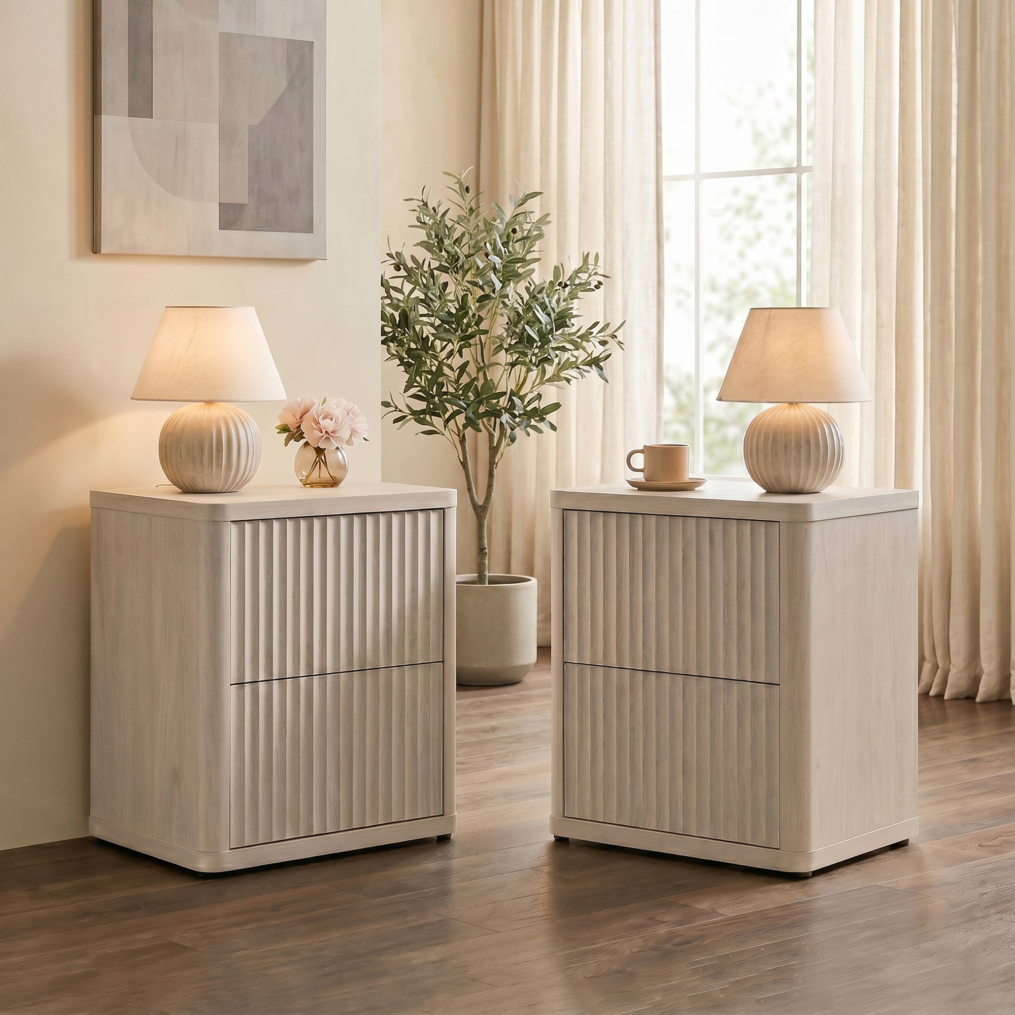 Cas 2-Drawer Nightstand, Fluted Style