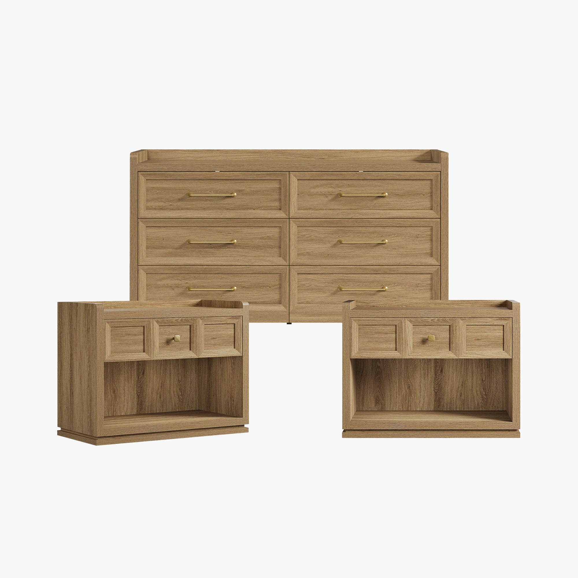 Helio 6-Drawer Dresser and Nightstands Set For Living Room
