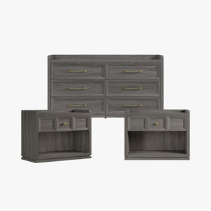Helio 6-Drawer Dresser and Nightstands Set For Bedroom