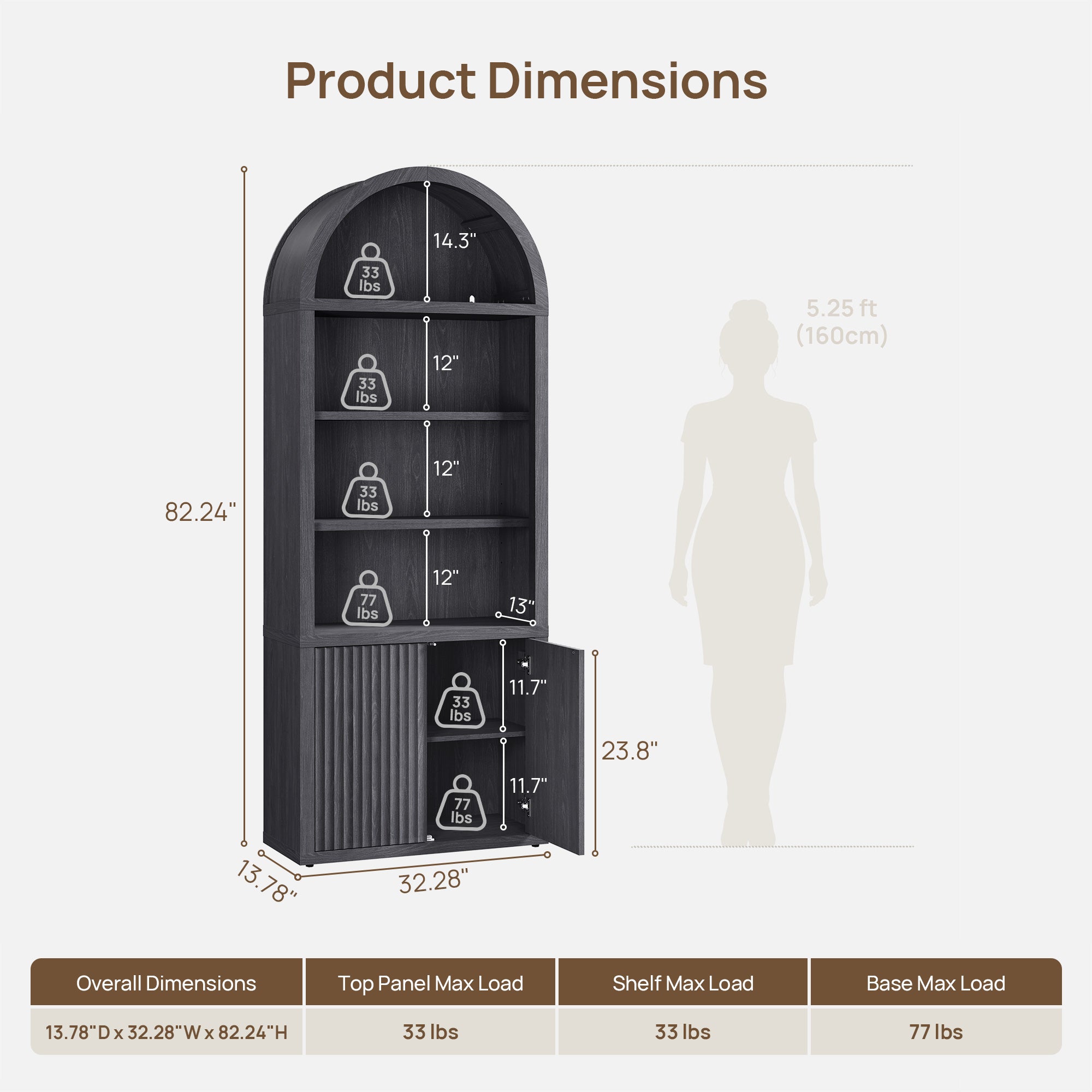 Cas Arched Bookcase with 2 Doors, 82 Inches Tall