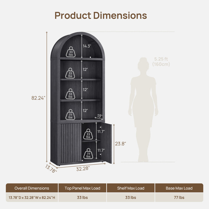 Cas Arched Bookcase with 2 Doors, 82 Inches Tall