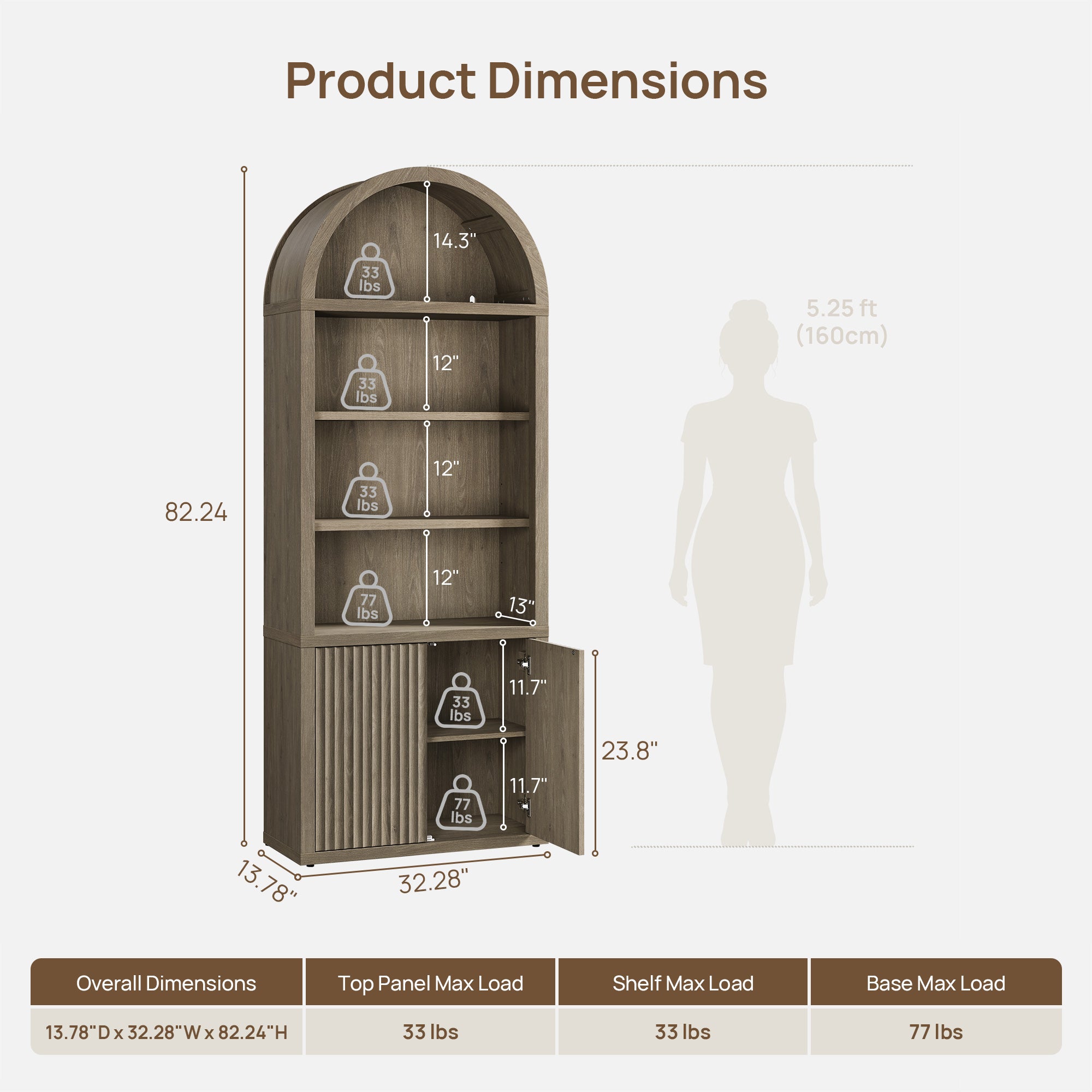 Cas Fluted 2-Door Bookcase, Arched Top