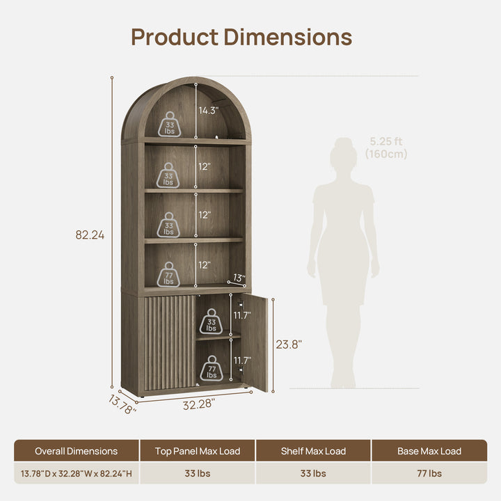 Cas Fluted 2-Door Bookcase, Arched Top