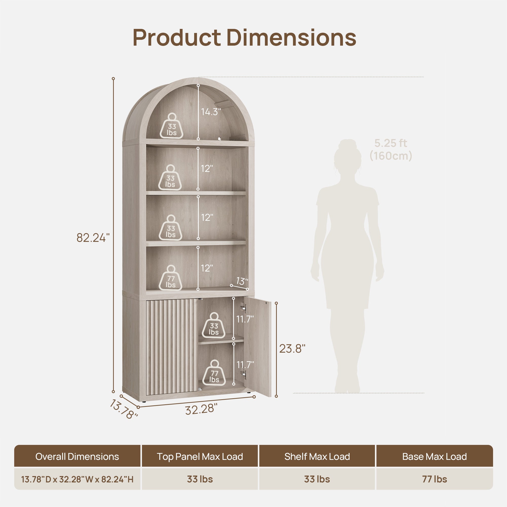 Cas Modern Arched Bookcase, Large Storage