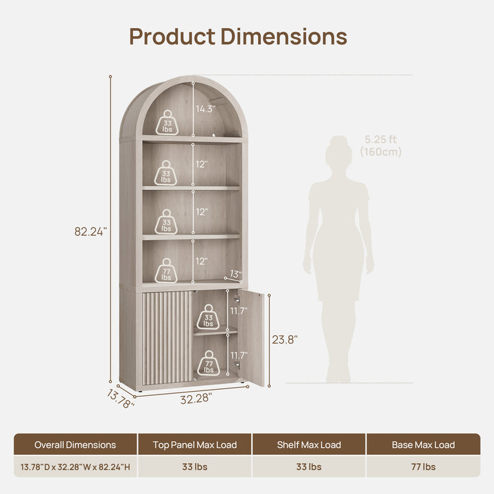 Cas Modern Arched Bookcase, Large Storage