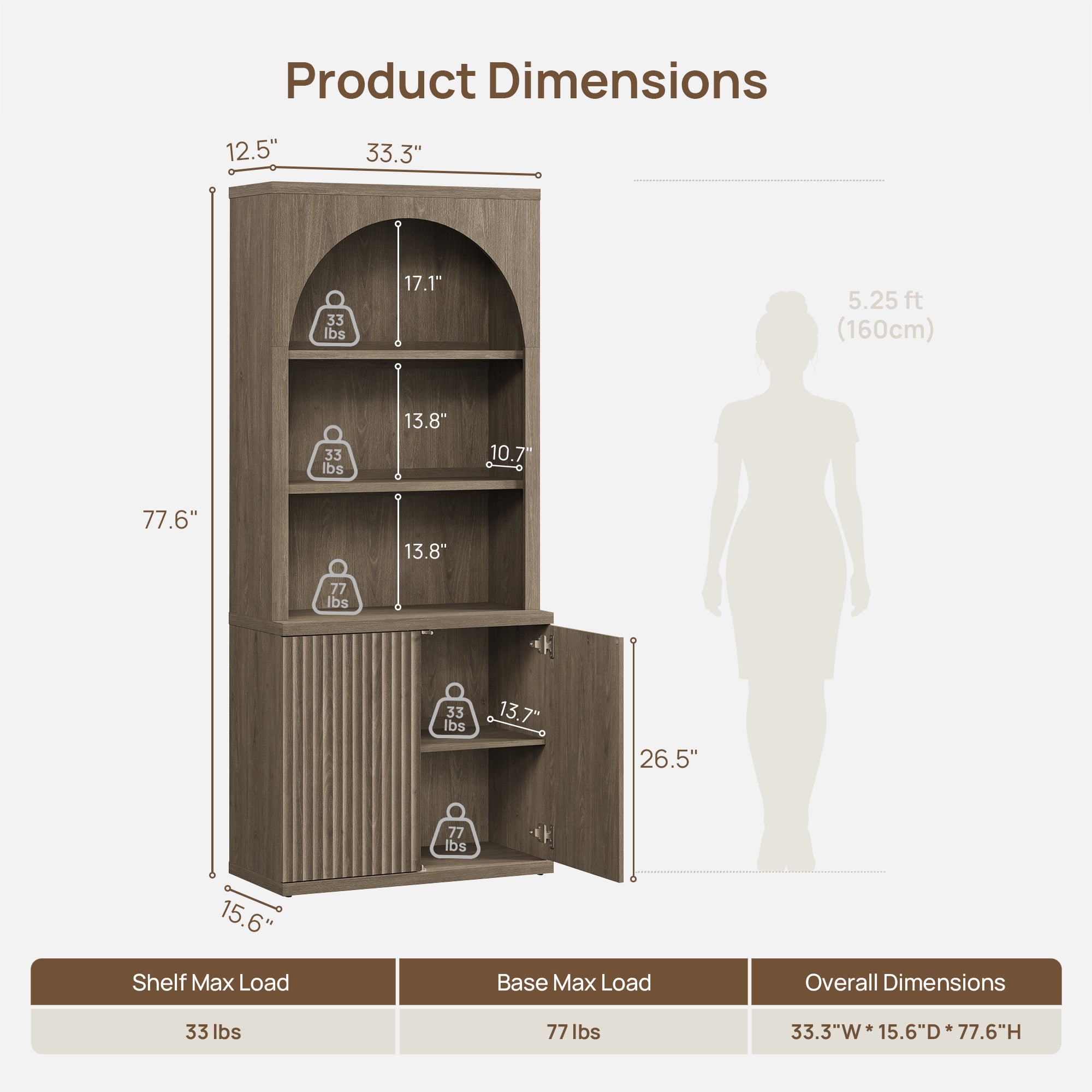 Stria Modern 2-Door Arched Storage Bookcase