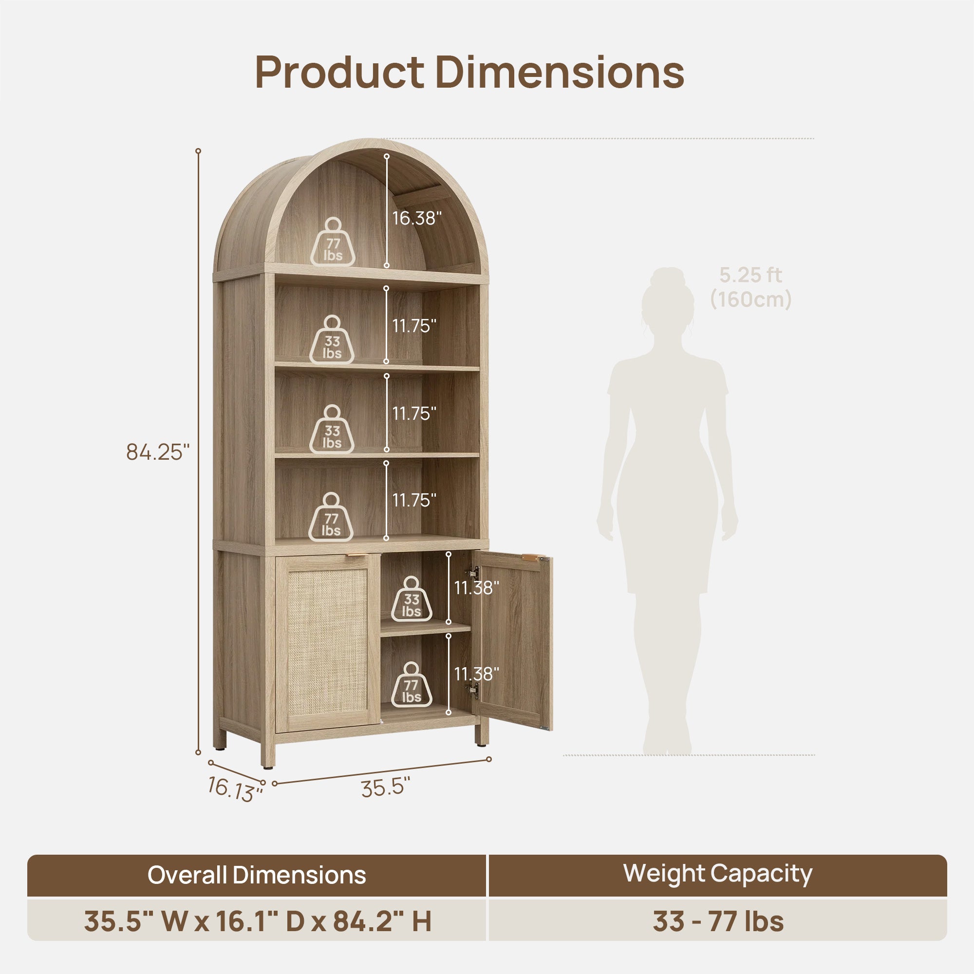 Savanna Arched Bookcase with Doors