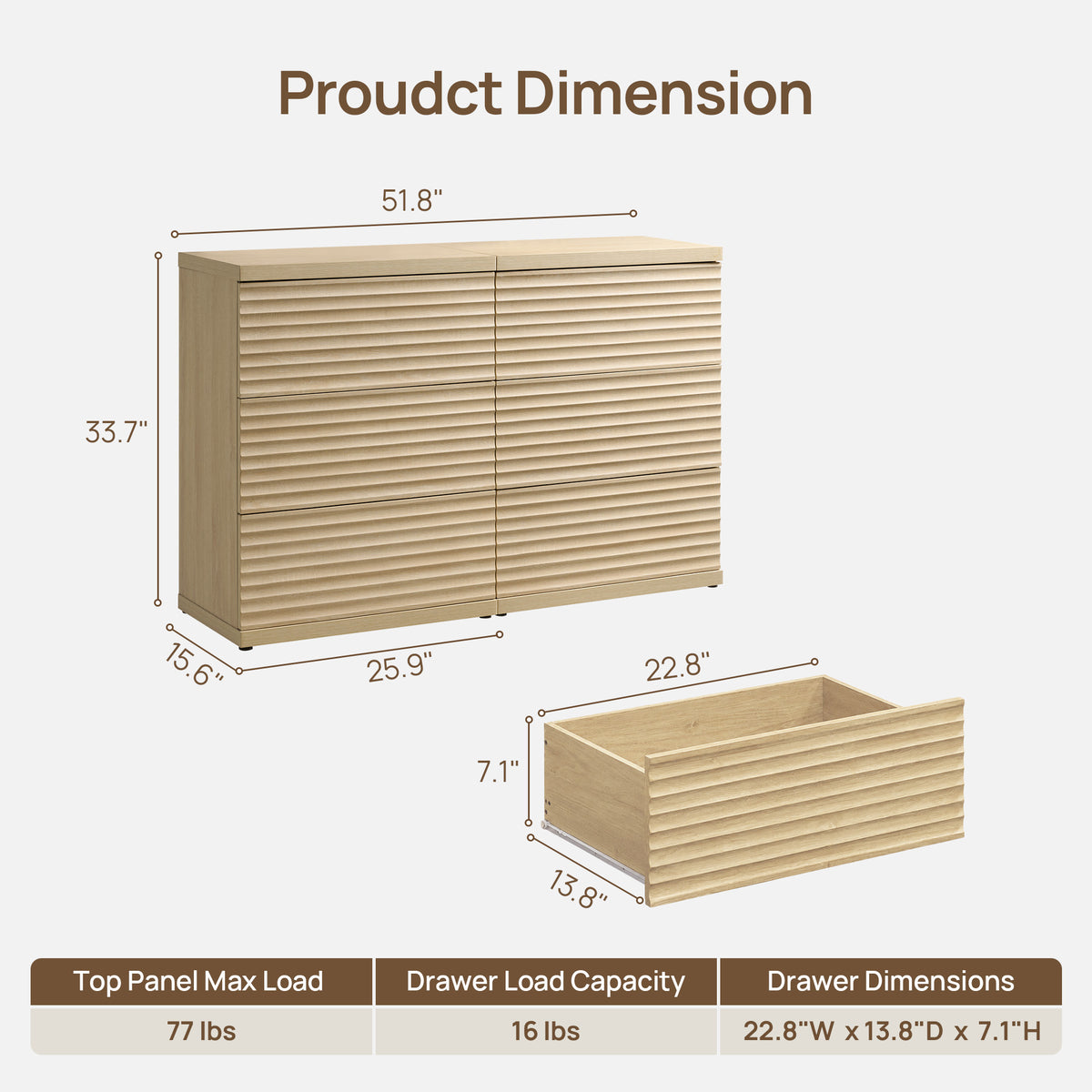 Stria 6 Drawers Dresser and Cas Nightstands Set