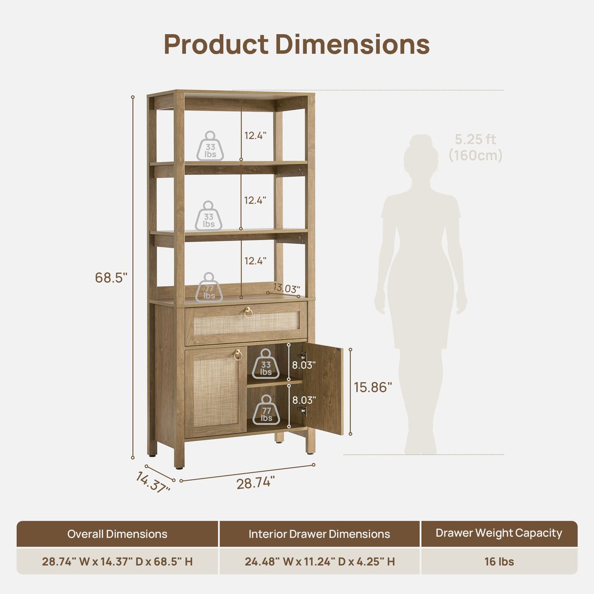 Terra 68.5Inch Bookshelf with Drawers