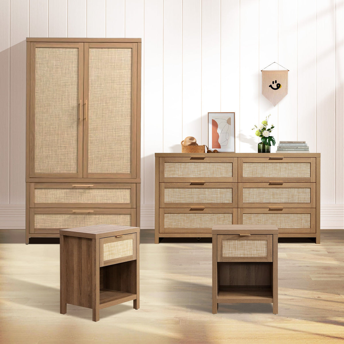 Savanna 6 Drawers Dresser, Wardrobe and Nightstand Sets - 2 Pieces - Black Oak
