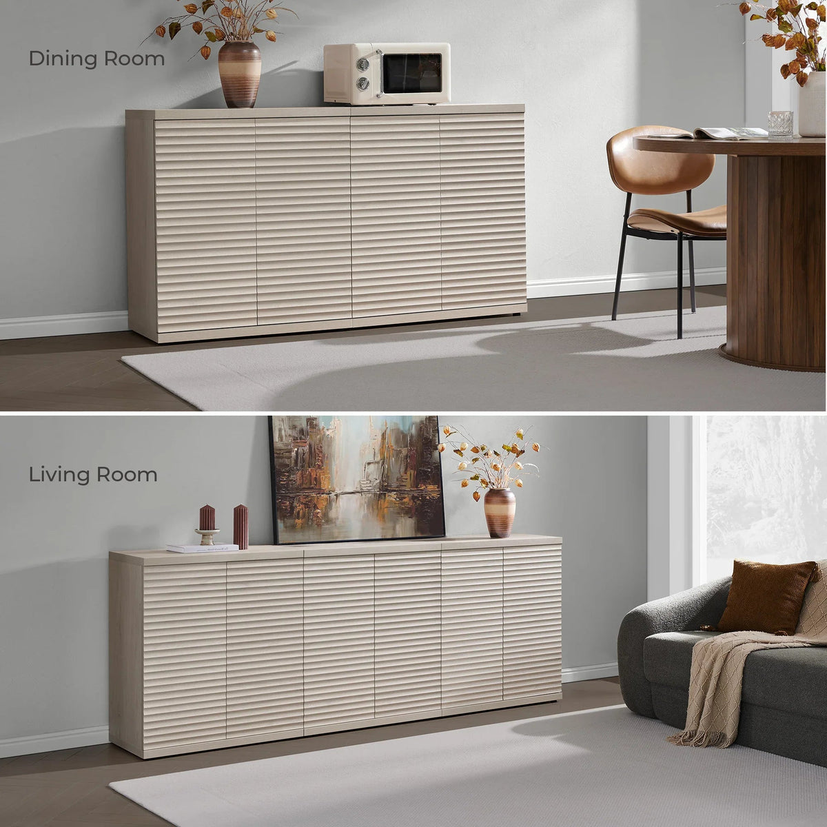 Stria Fluted Sideboards with 2 Doors, Set of 2