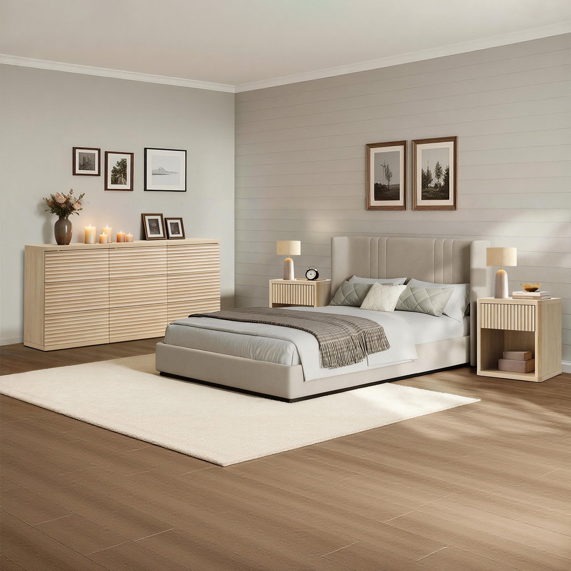 Stria 9-Drawer Dresser and Cas Nightstand Set