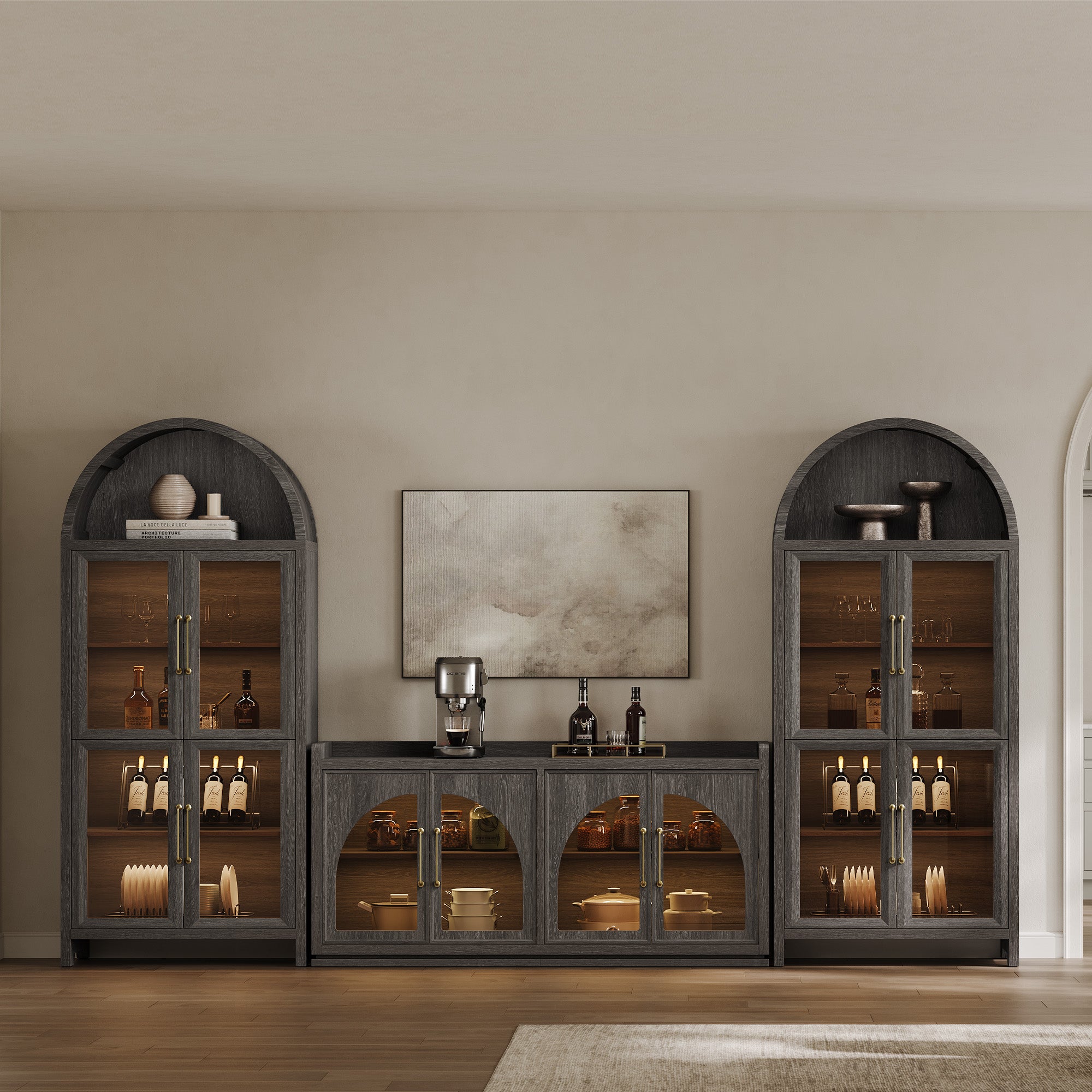 Helio Glass-Door Buffet Cabinet with Lights