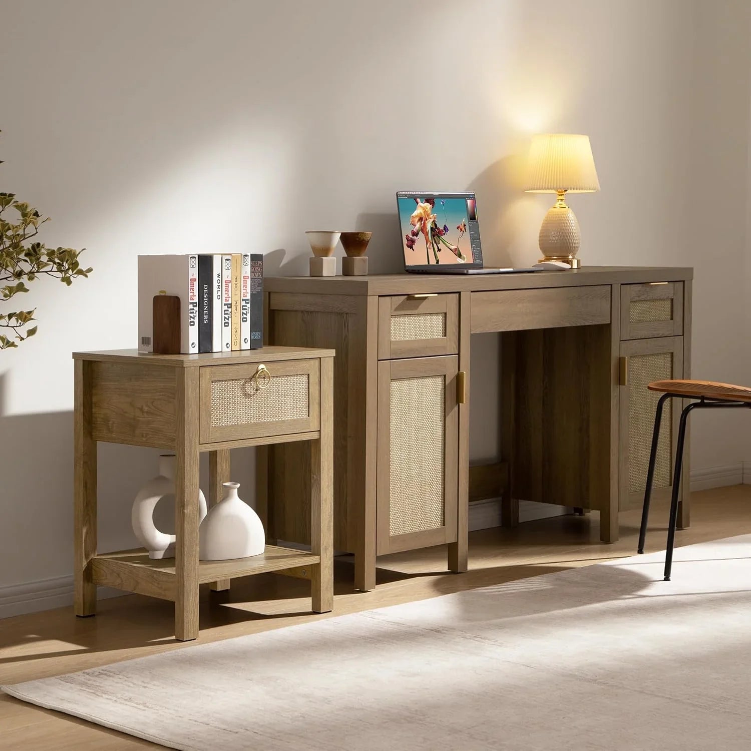 Terra Black Rattan Nightstand - 2 Pieces - Obsidian