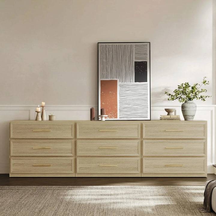 Crescent Modular 9 Drawers Dresser, 93.9 Inch Wide - Walnut Brown - 3-Piece Set