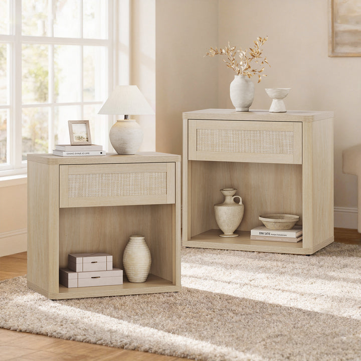 Zura Rattan Nightstand with Drawer