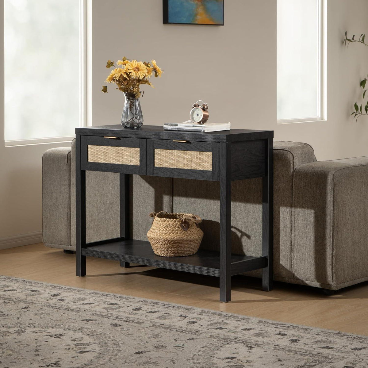Savanna Black Console Table, Entryway Storage