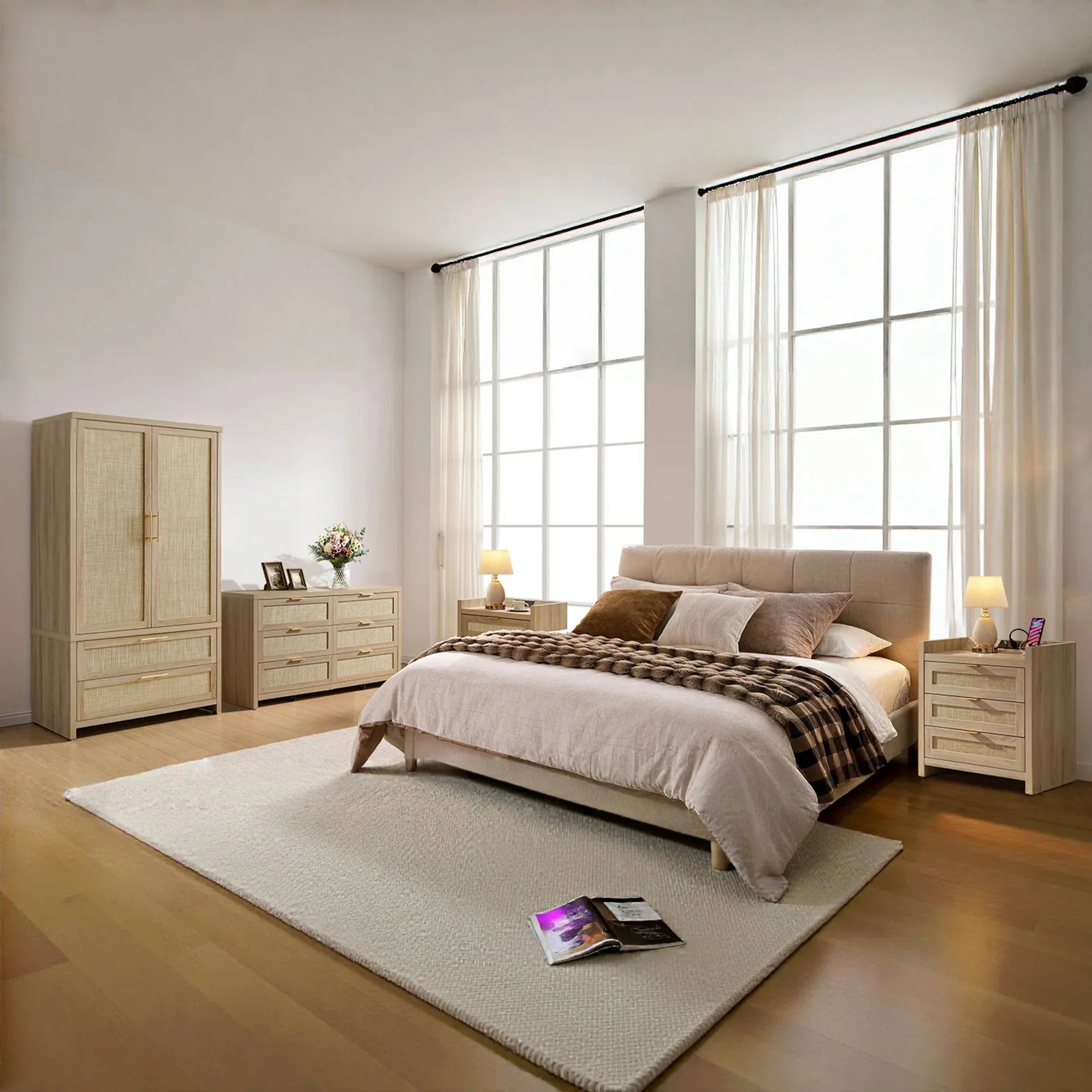 Savanna 6-Drawer Dresser, Wardrobe and 3-Drawer Nightstand Set