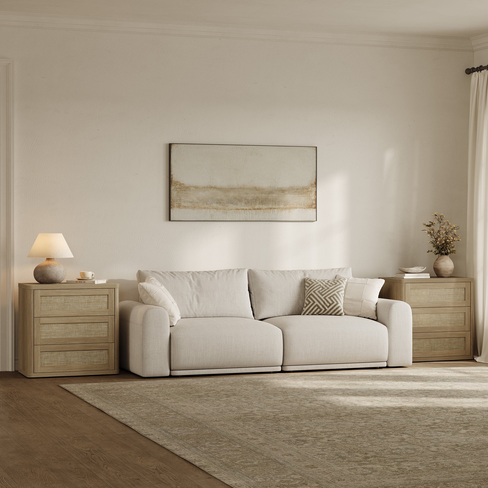 Zura Rattan Dresser and 3-Drawer Nightstand Set