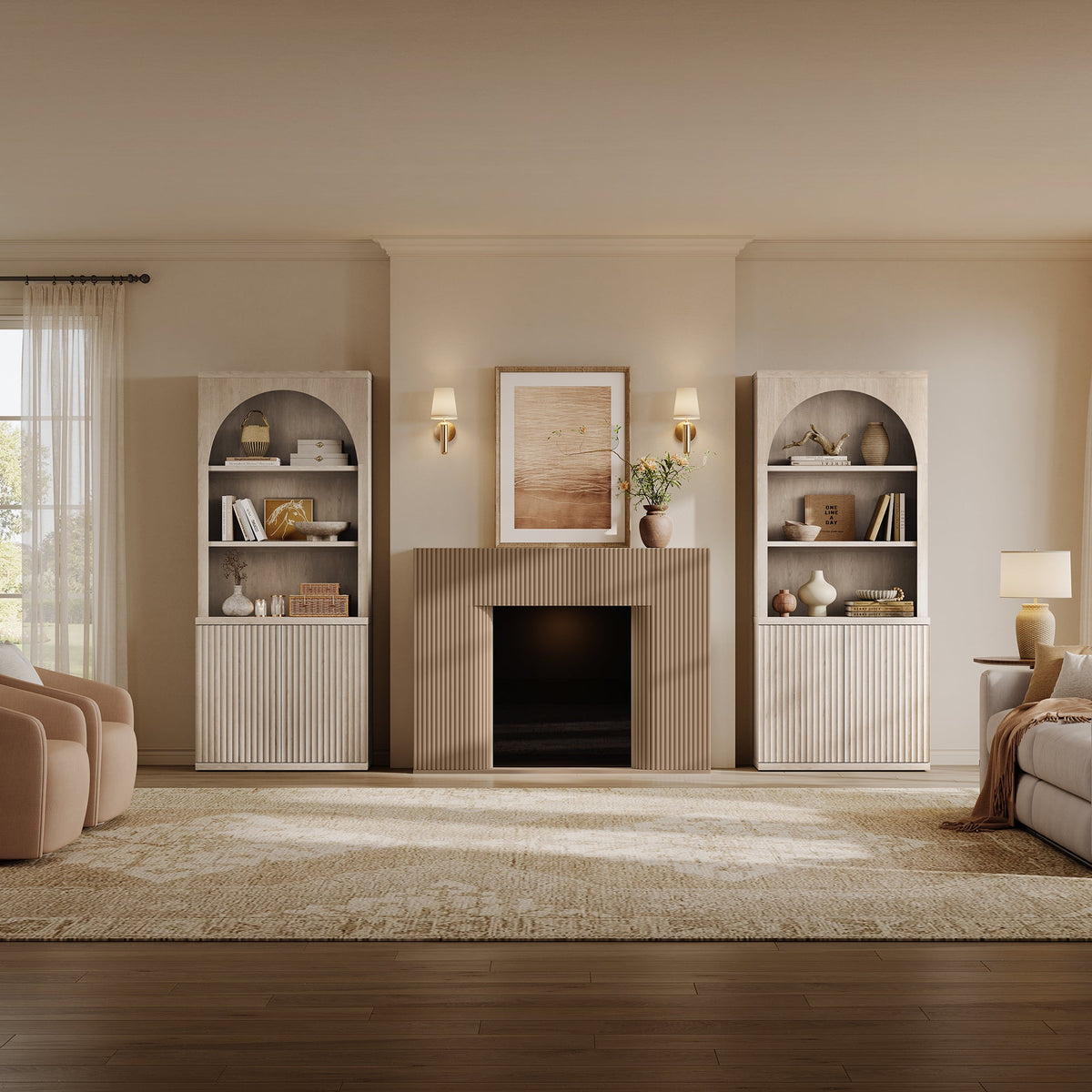 Stria Modern 2-Door Arched Storage Bookcase, Set of 2