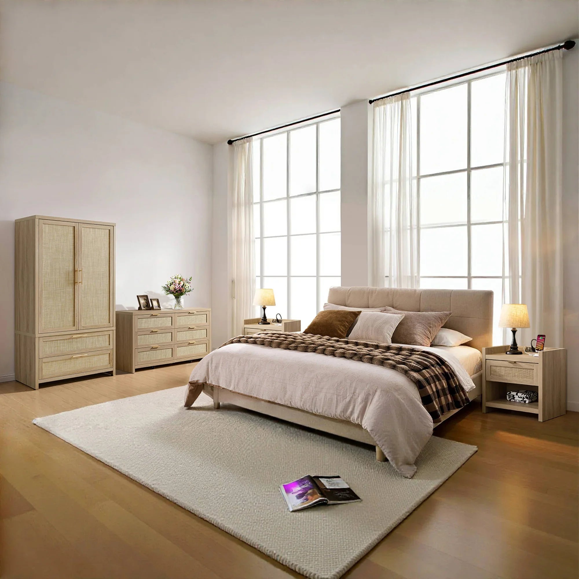 Savanna Dresser, Wardrobe and Nightstands with Charging Bedroom Set