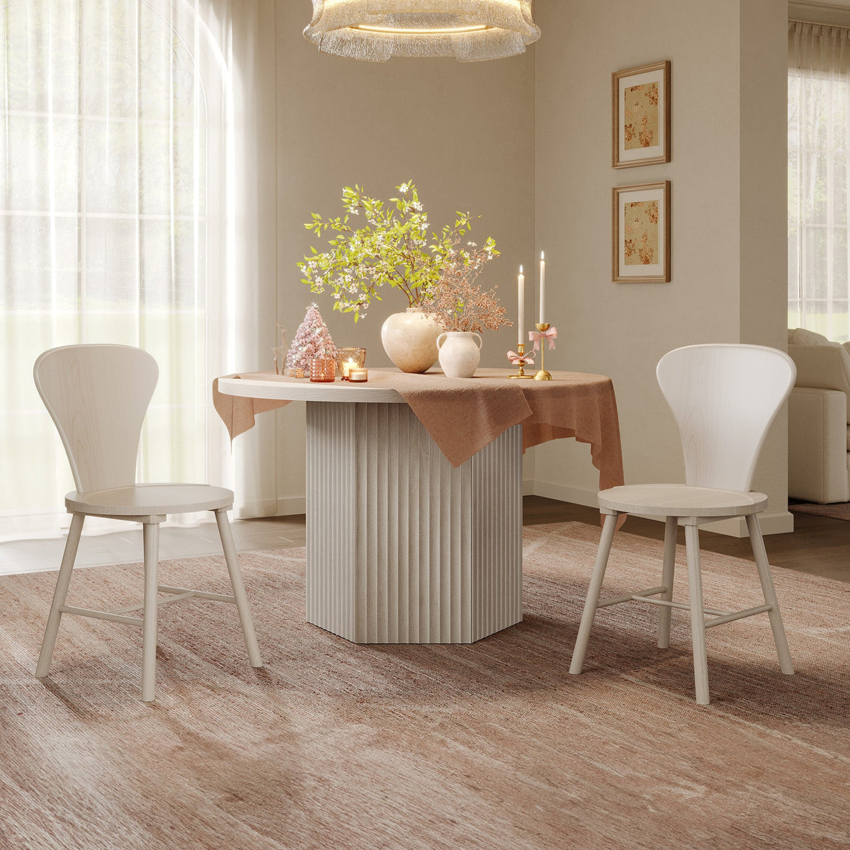 Cas Dining Table and Chairs Set for 6, Solid Wood - Dark Grey Alder - 1 Table & 4 Chairs