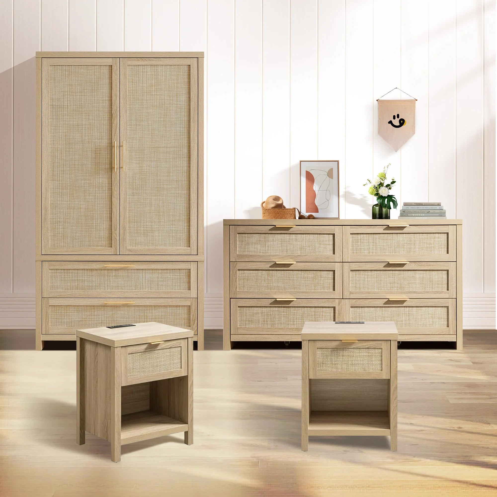 Savanna Dresser, Wardrobe and Nightstands with Charger Set
